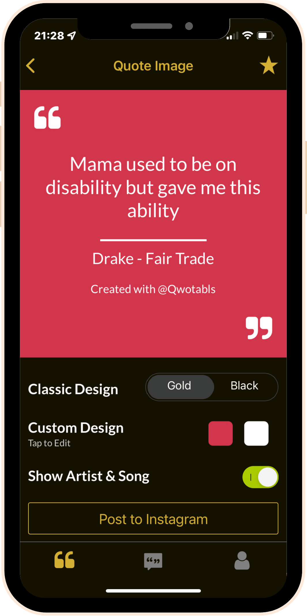 screen showing quotes posted in feed