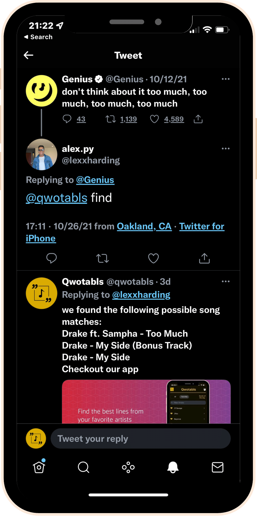 screen showing quotes posted in feed